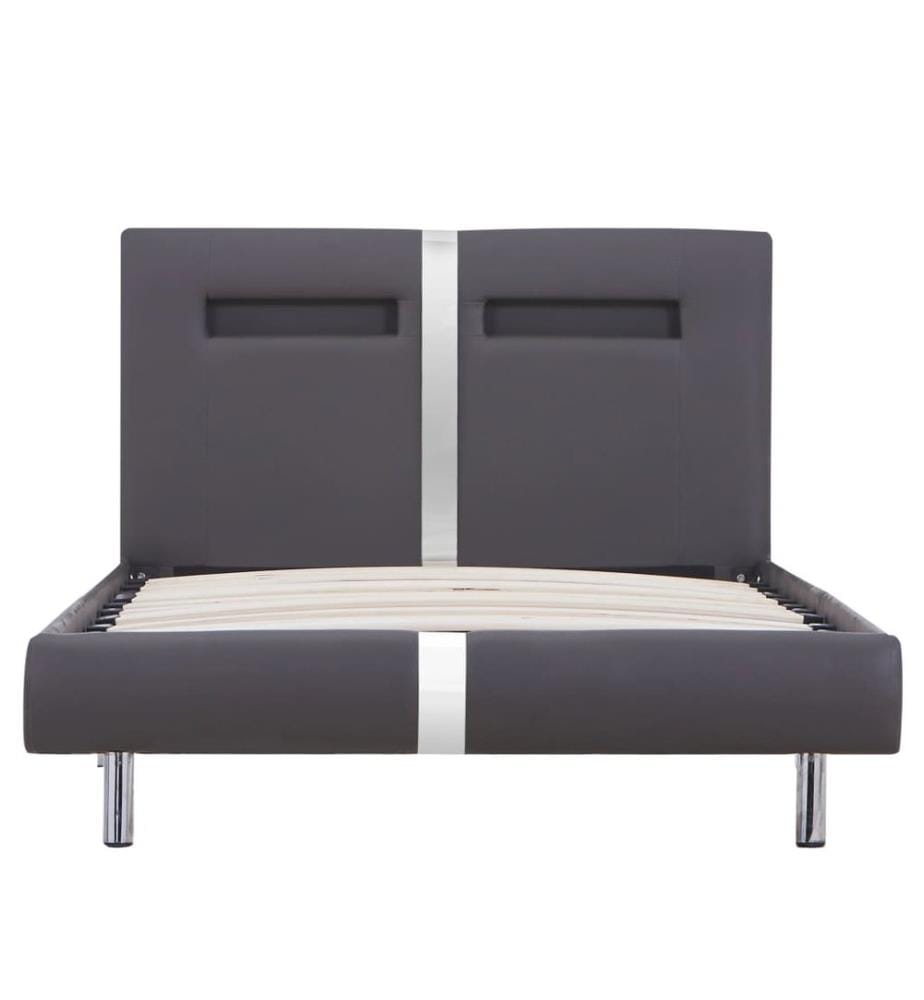 Bettgestell mit LED Grau Kunstleder 90x200 cm