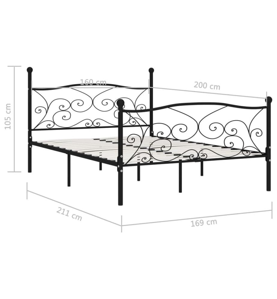 Bettgestell mit Lattenrost Schwarz Metall 160 × 200 cm