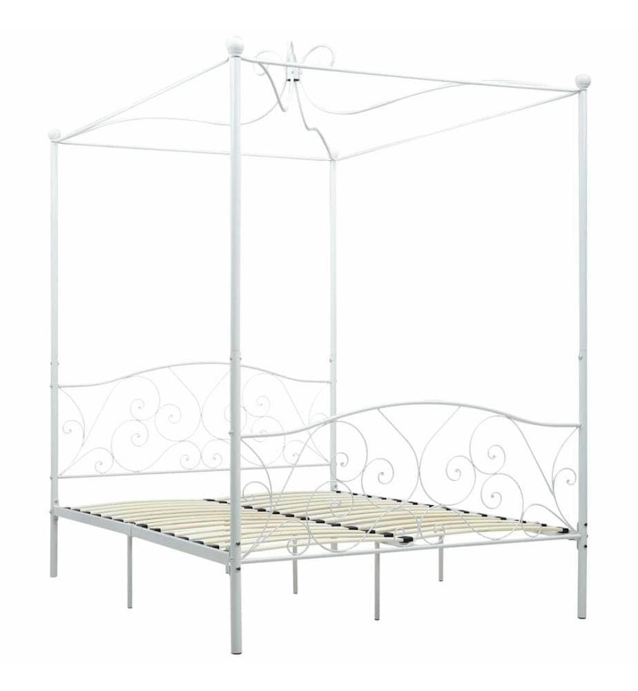Cadre de lit sans matelas avec baldaquin blanc 140x200 cm métal