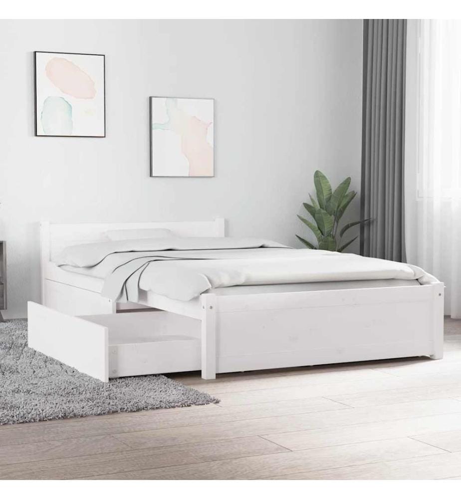Bett mit Schubladen Weiss 90x200 cm
