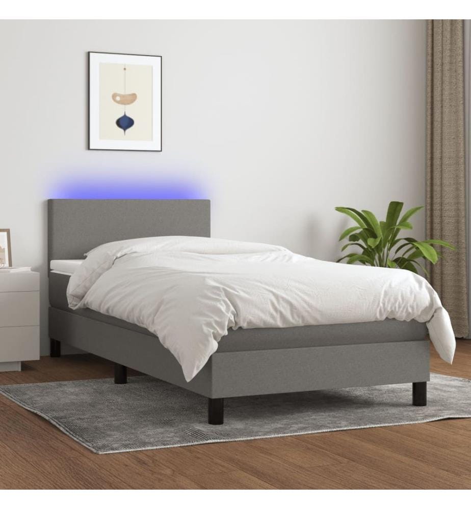 Boxspringbett mit Matratze & LED Dunkelgrau 90x200 cm Stoff