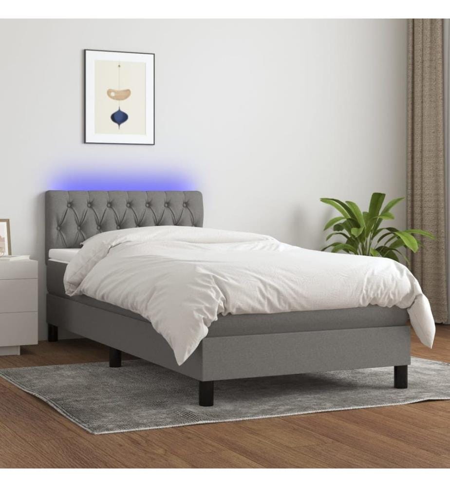 Boxspringbett mit Matratze & LED Dunkelgrau 100x200 cm Stoff