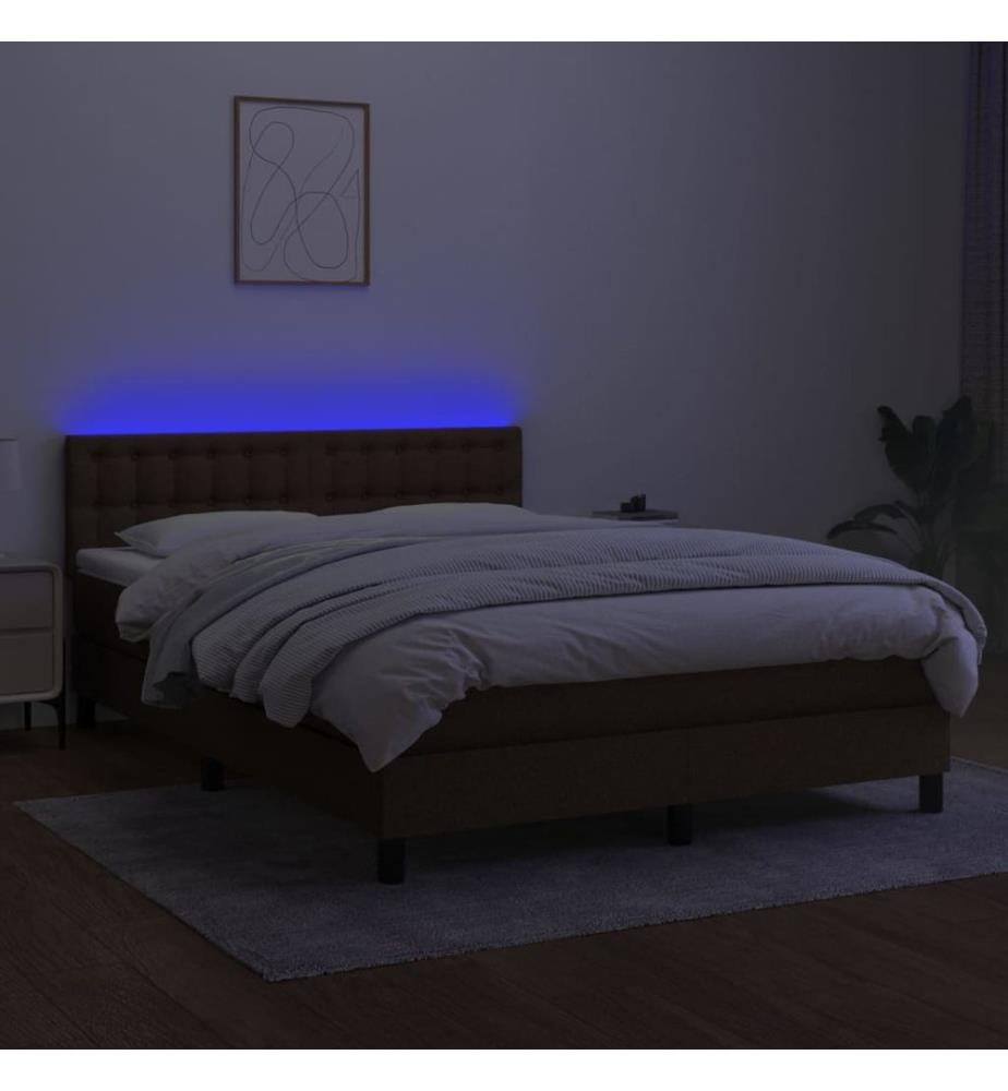 Boxspringbett mit Matratze & LED Dunkelbraun 140x200 cm Stoff