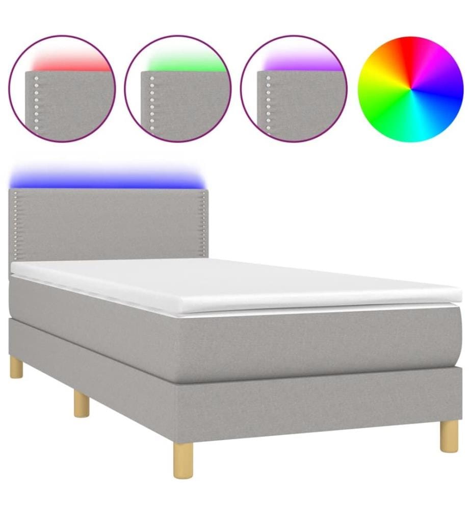 Boxspringbett mit Matratze & LED Hellgrau 100x200 cm Stoff