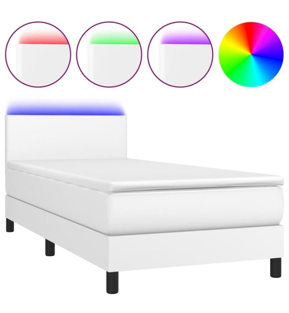 Boxspringbett mit Matratze & LED Weiss 90x200 cm Kunstleder