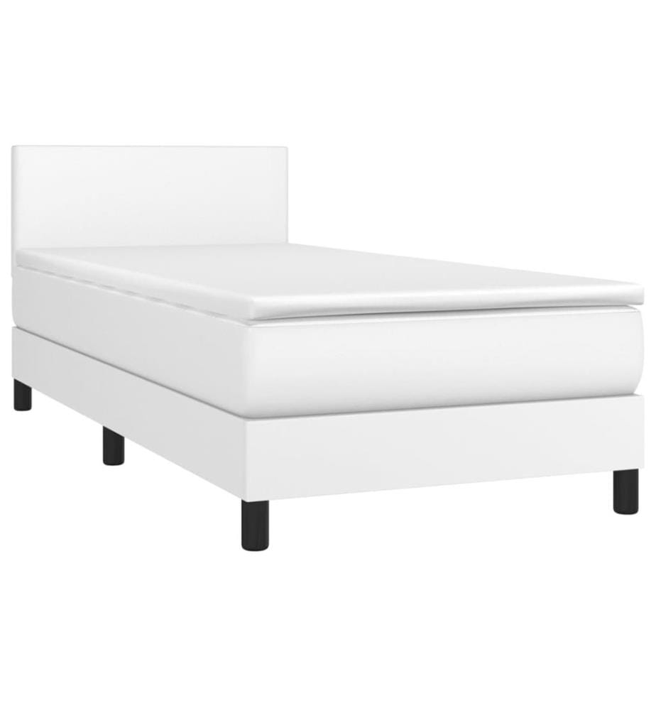 Boxspringbett mit Matratze & LED Weiss 90x200 cm Kunstleder