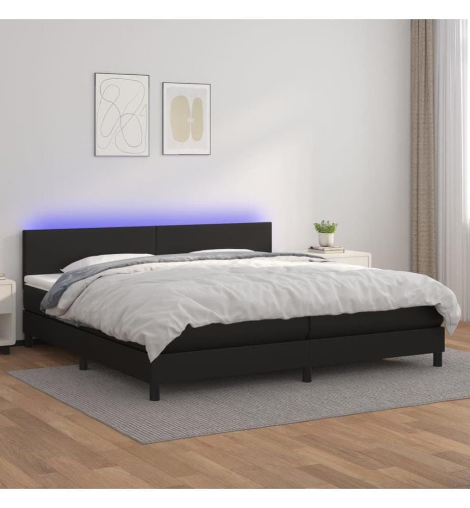 Boxspringbett mit Matratze & LED Schwarz 200x200 cm Kunstleder