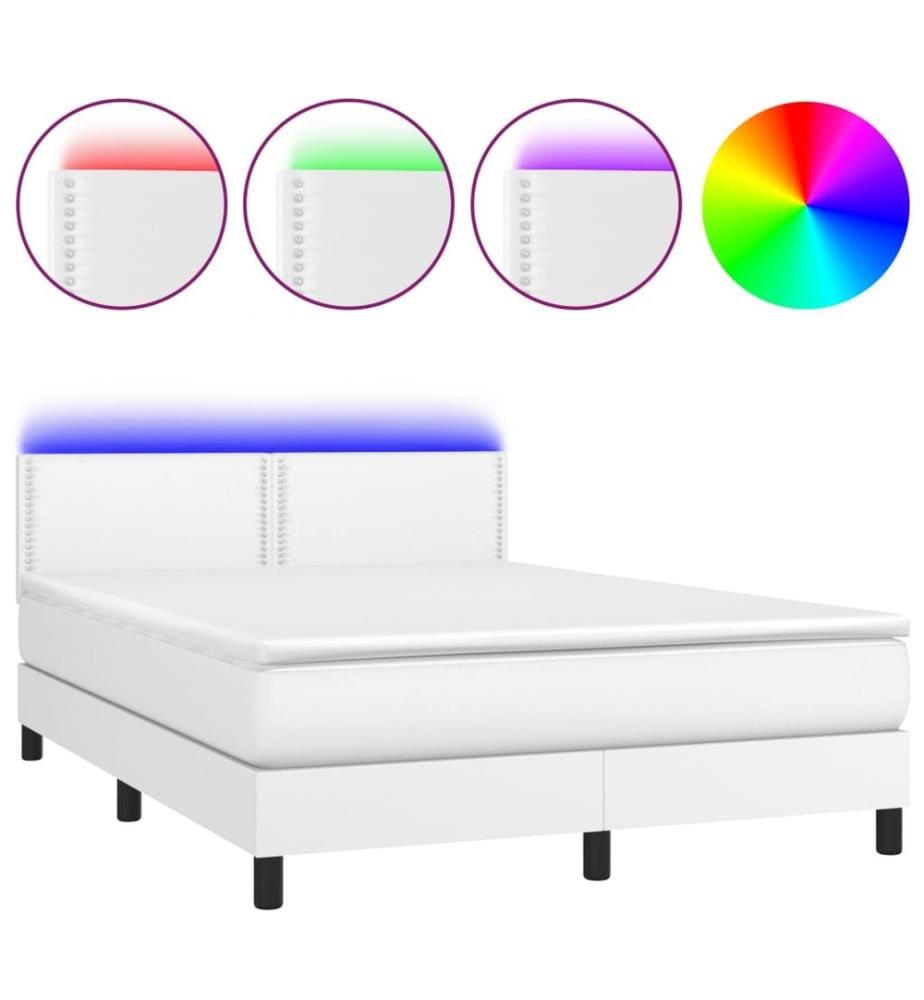 Boxspringbett mit Matratze & LED Weiss 140x200 cm Kunstleder