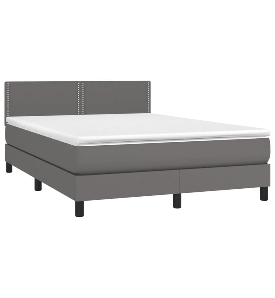 Boxspringbett mit Matratze & LED Grau 140x200 cm Kunstleder