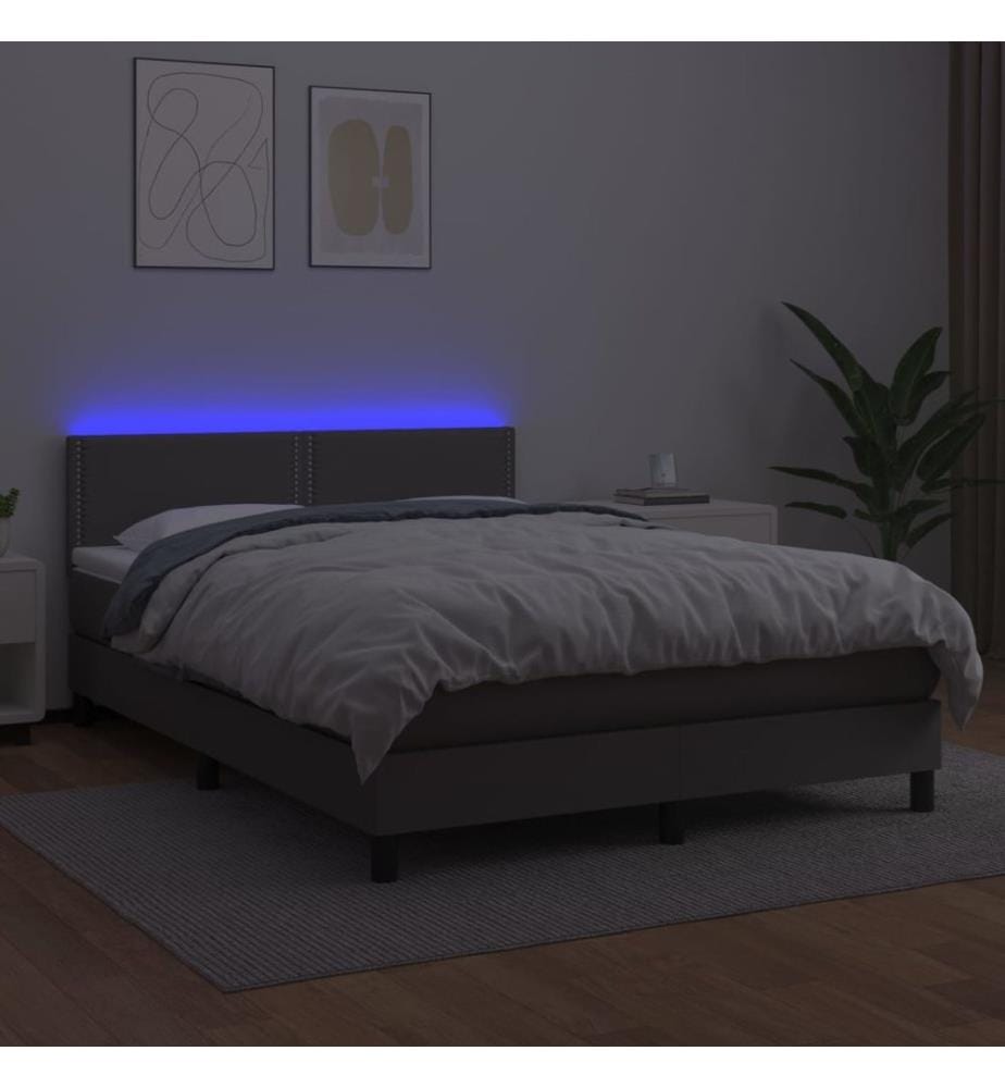 Boxspringbett mit Matratze & LED Grau 140x200 cm Kunstleder