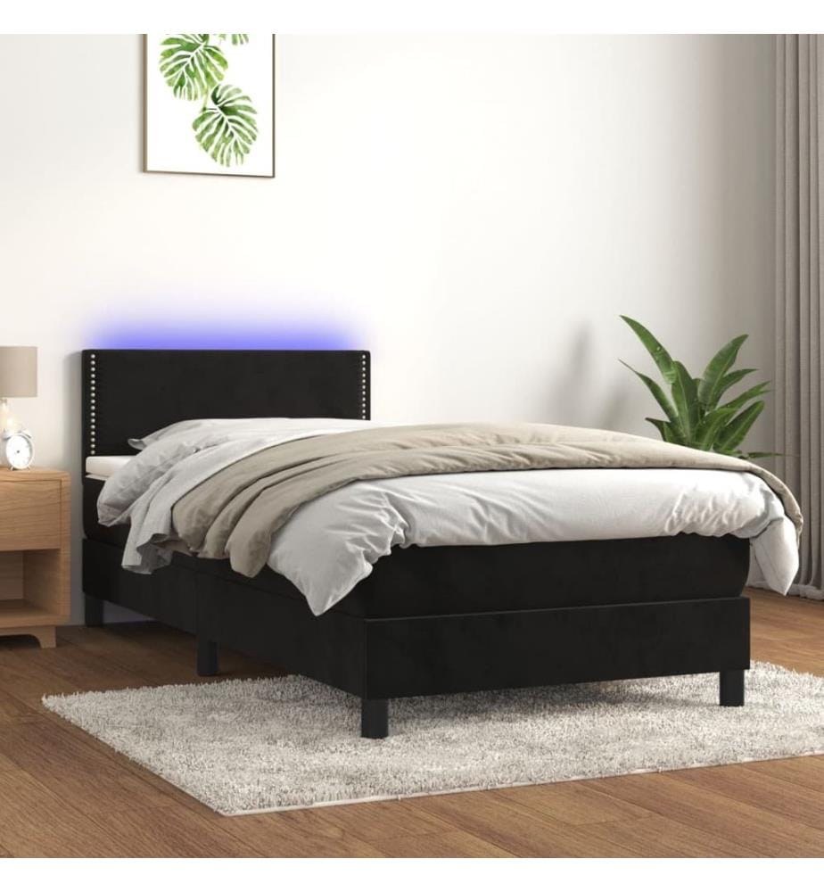 Boxspringbett mit Matratze & LED Schwarz 90x200 cm Samt