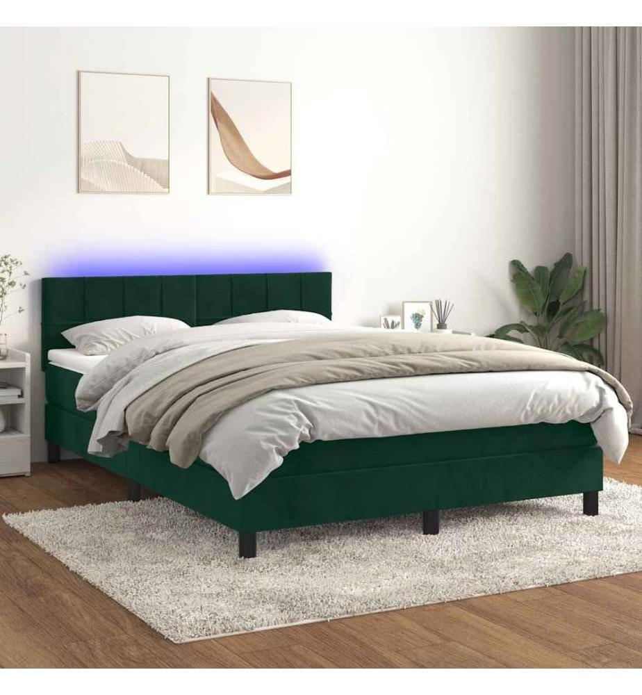 Boxspringbett mit Matratze & LED Dunkelgrün 140x200 cm Samt