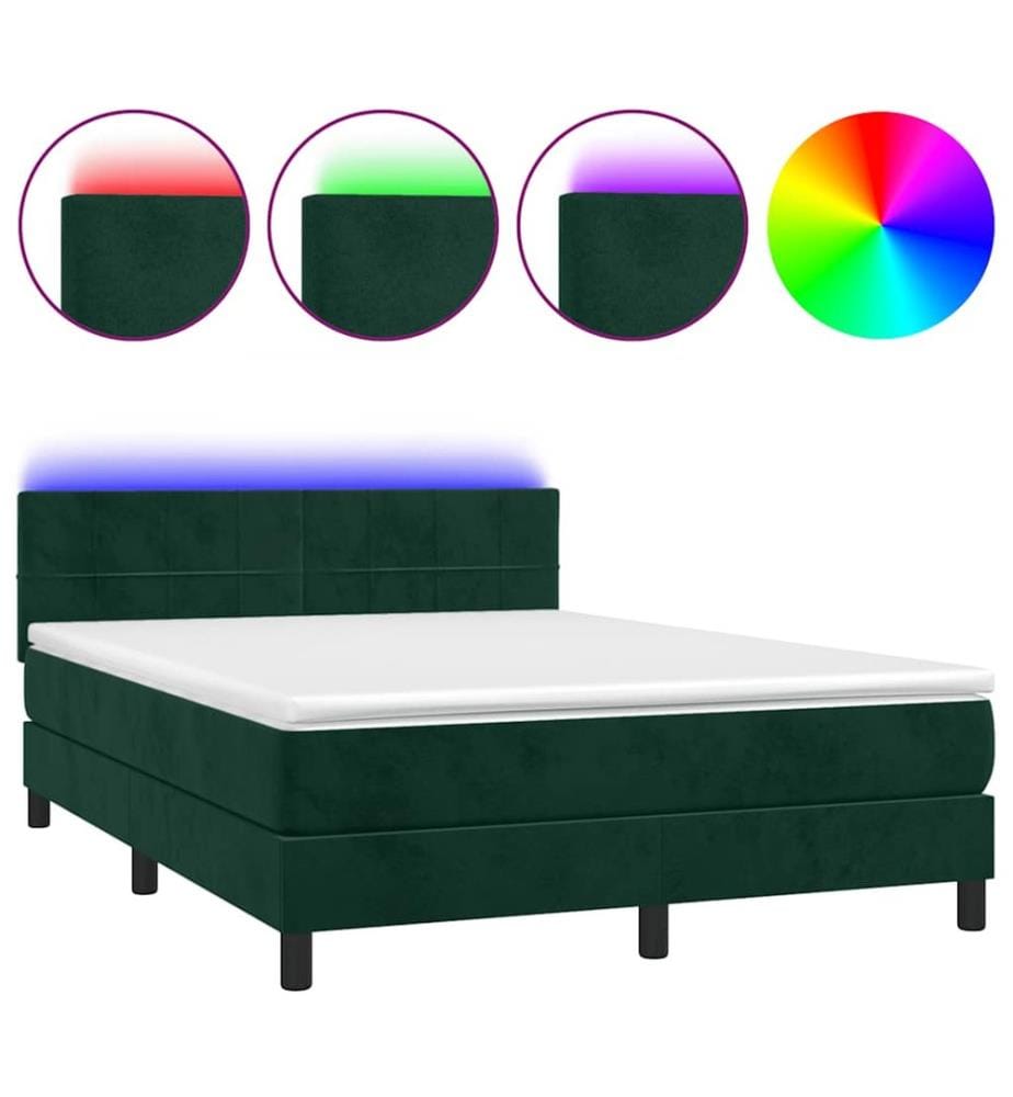 Boxspringbett mit Matratze & LED Dunkelgrün 140x200 cm Samt