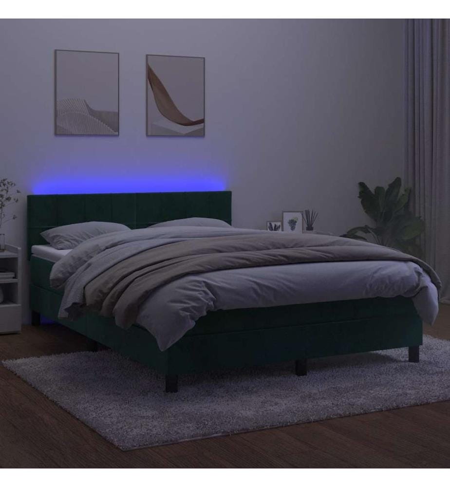 Boxspringbett mit Matratze & LED Dunkelgrün 140x200 cm Samt