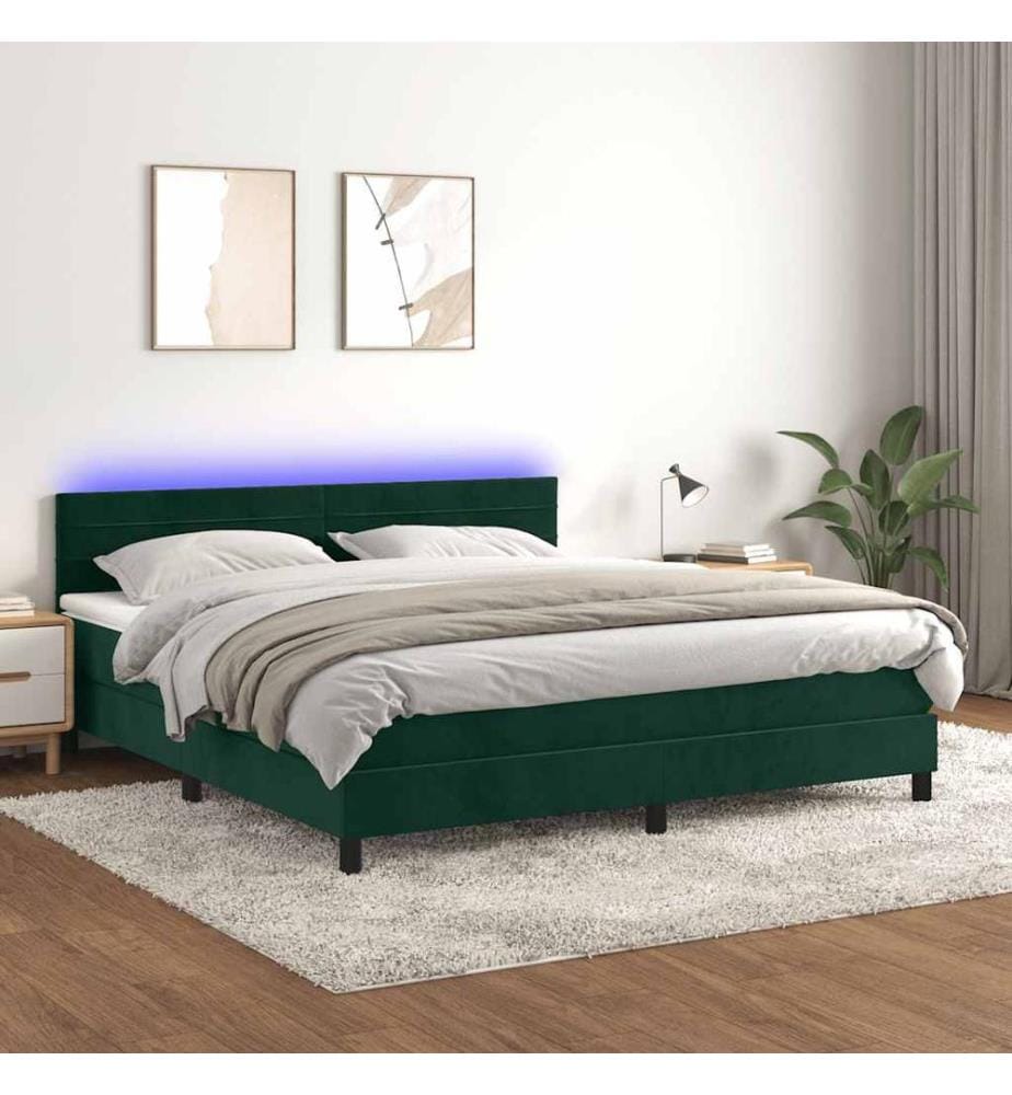 Boxspringbett mit Matratze & LED Dunkelgrün 180x200 cm Samt