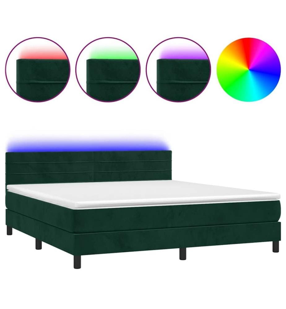 Boxspringbett mit Matratze & LED Dunkelgrün 180x200 cm Samt