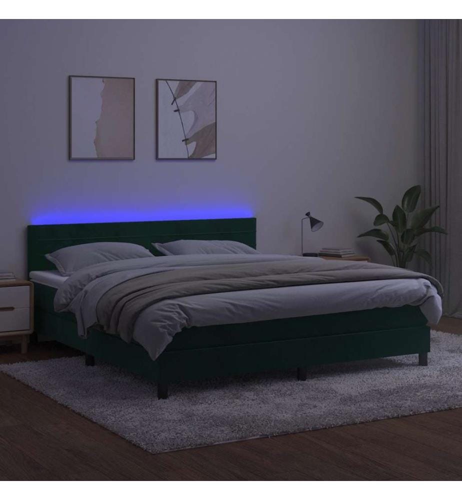 Boxspringbett mit Matratze & LED Dunkelgrün 180x200 cm Samt