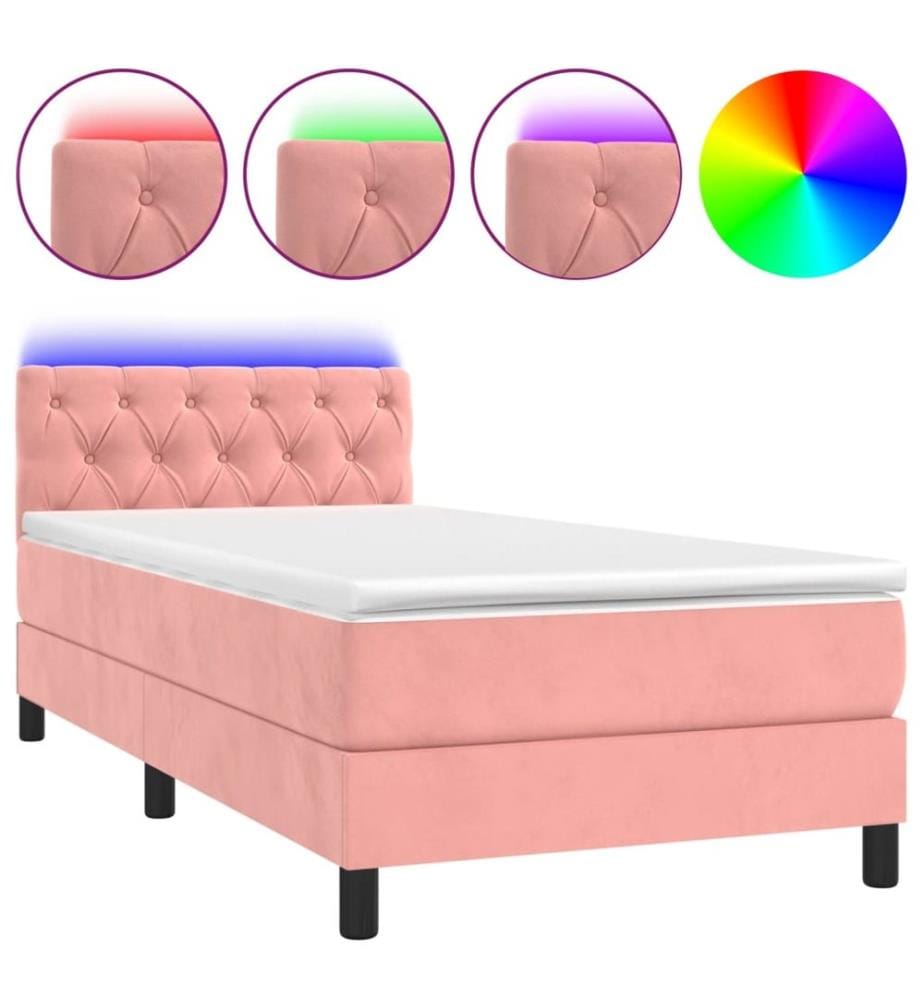Boxspringbett mit Matratze & LED Rosa 80x200 cm Samt