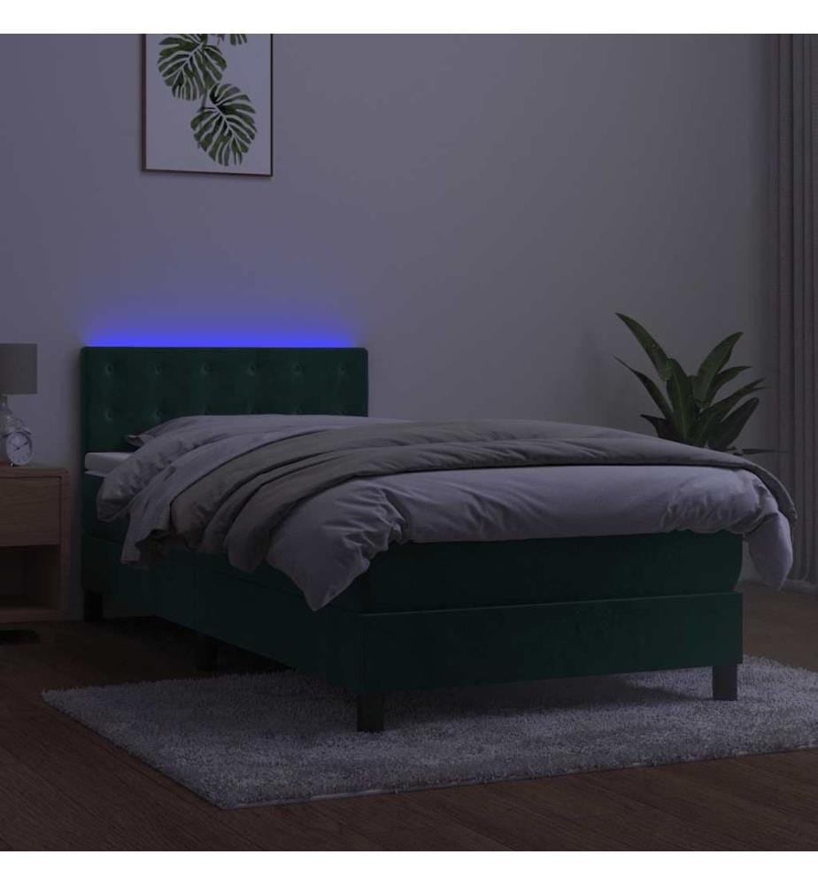 Boxspringbett mit Matratze & LED Dunkelgrün 90x200 cm Samt