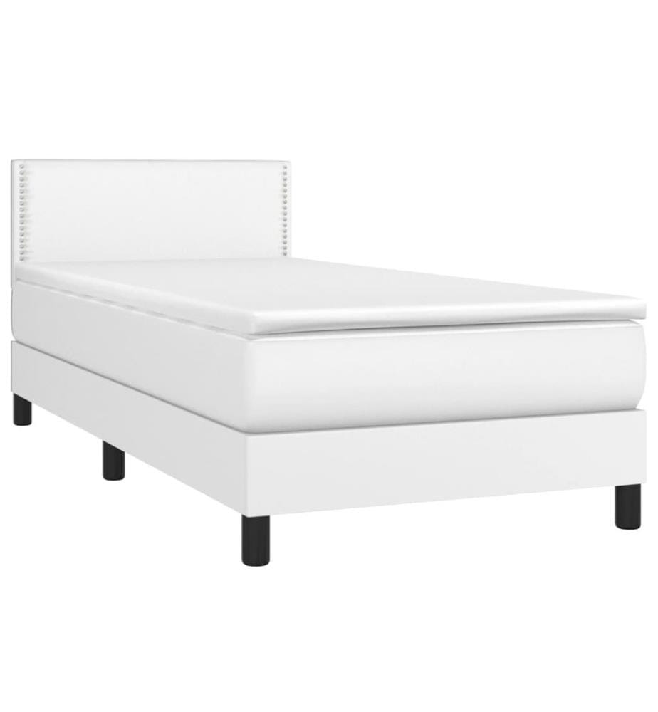 Boxspringbett mit Matratze Weiss 90x200 cm Kunstleder