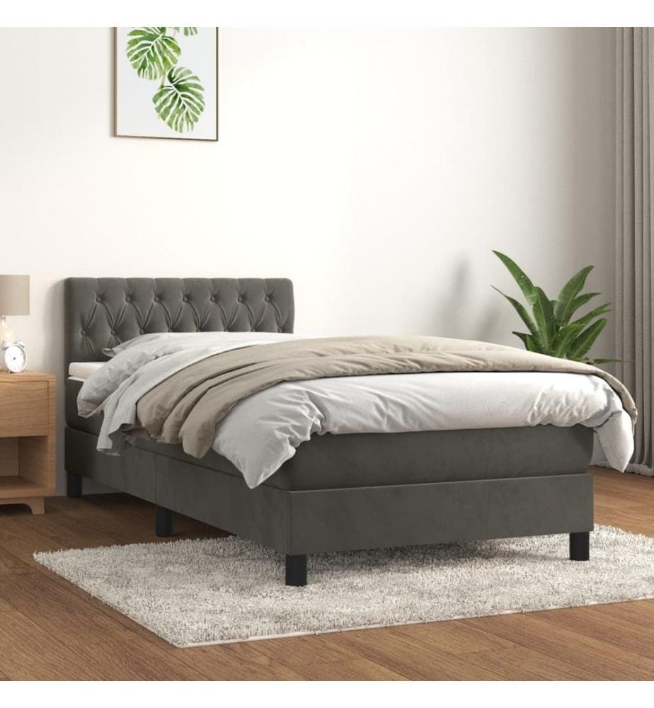 Boxspringbett mit Matratze Dunkelgrau 90x200 cm Samt