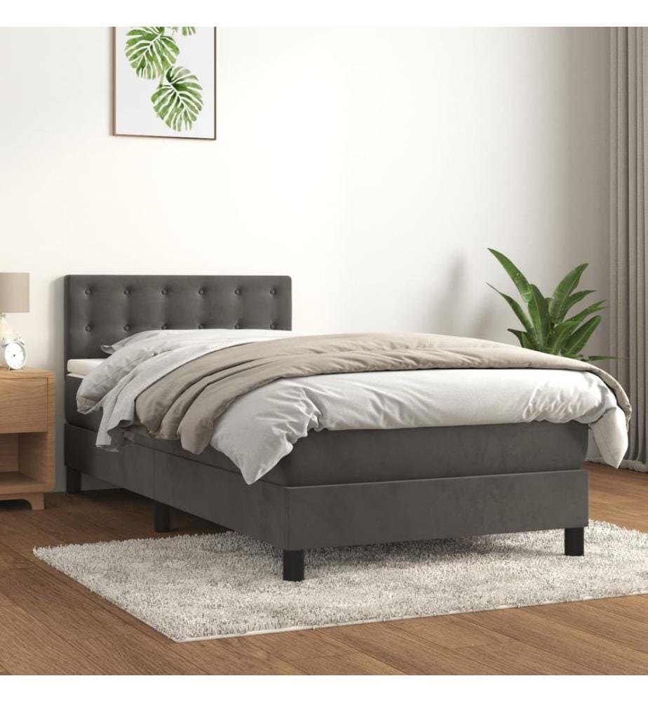 Boxspringbett mit Matratze Dunkelgrau 90x190 cm Samt