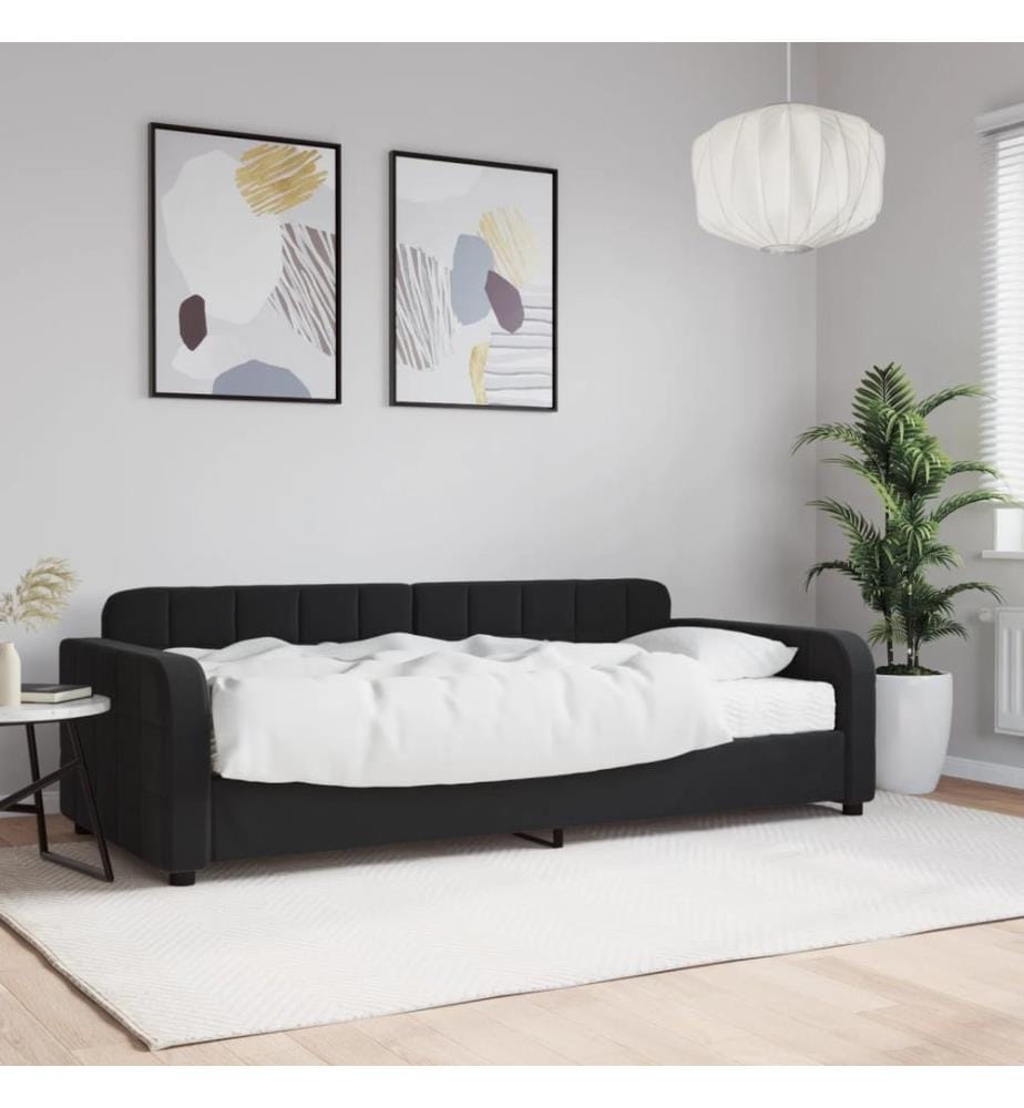 Lit de jour avec matelas noir 90x200 cm velours