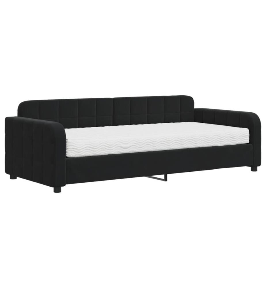 Lit de jour avec matelas noir 90x200 cm velours