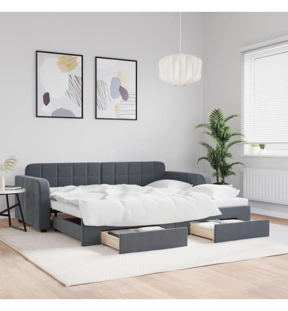 Lit de jour avec gigogne et tiroirs sans matelas 90x200 cm