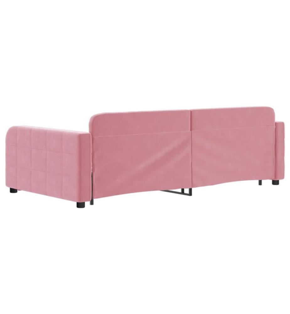 Lit de jour avec gigogne et tiroirs rose 100x200 cm velours