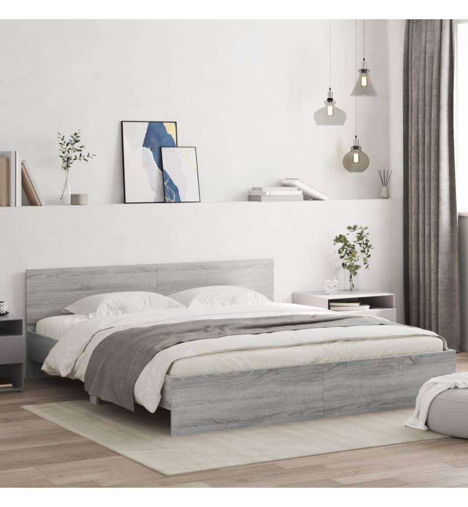 Bettgestell mit Kopfteil Grau Sonoma 200x200 cm