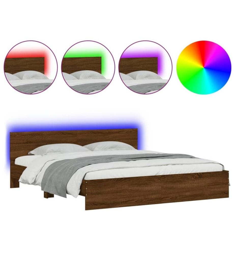 Cadre de lit avec LED sans matelas chêne marron 200x200 cm