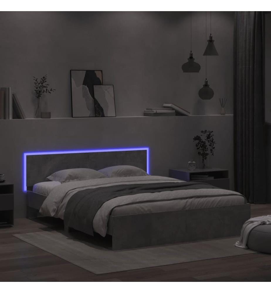 Cadre de lit avec LED sans matelas gris béton 160x200 cm