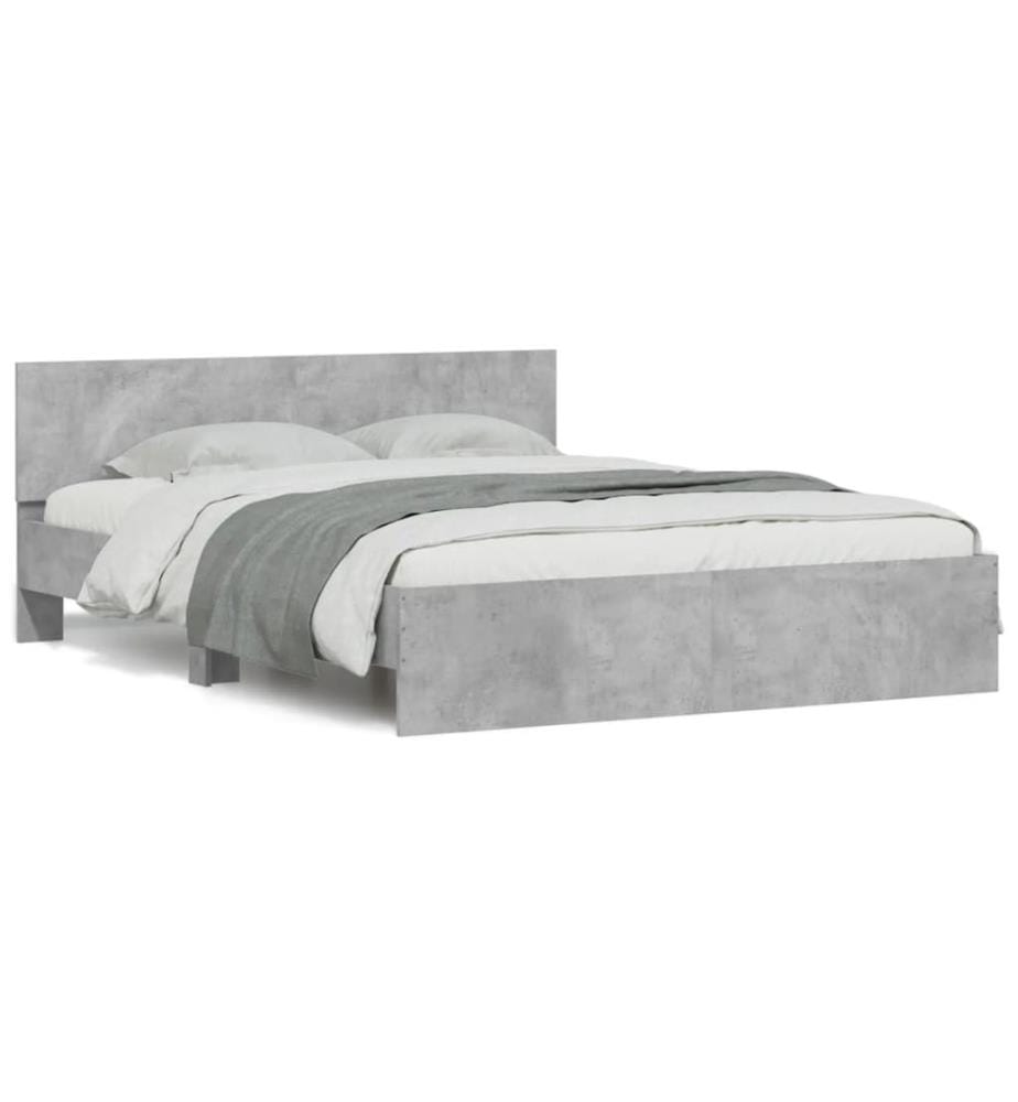 Cadre de lit avec LED sans matelas gris béton 160x200 cm