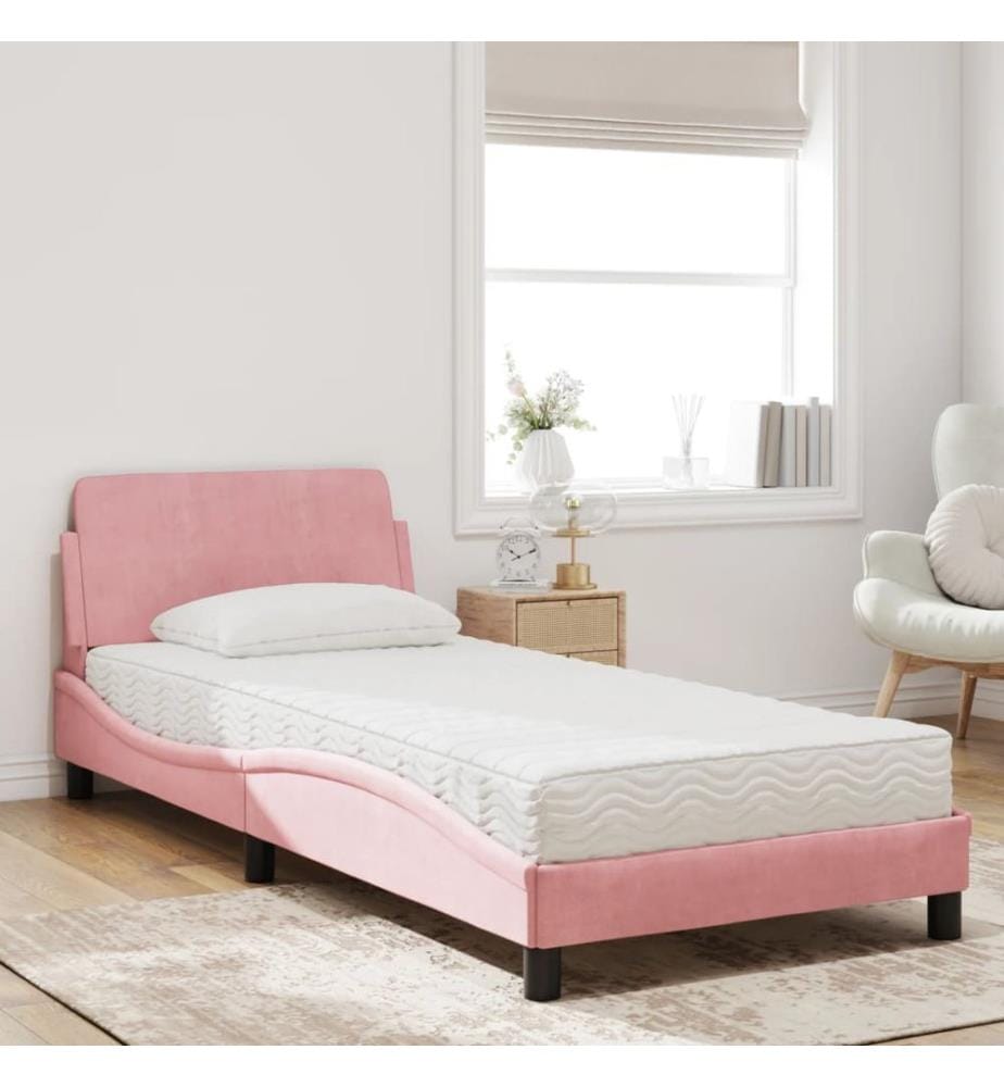 Bett mit Matratze "Dover" Rosa 90x200 cm Samt