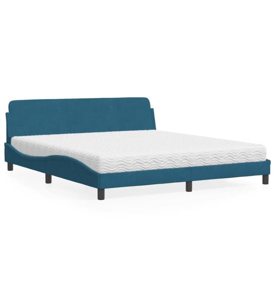 Lit avec matelas Dover bleu 180x200 cm velours