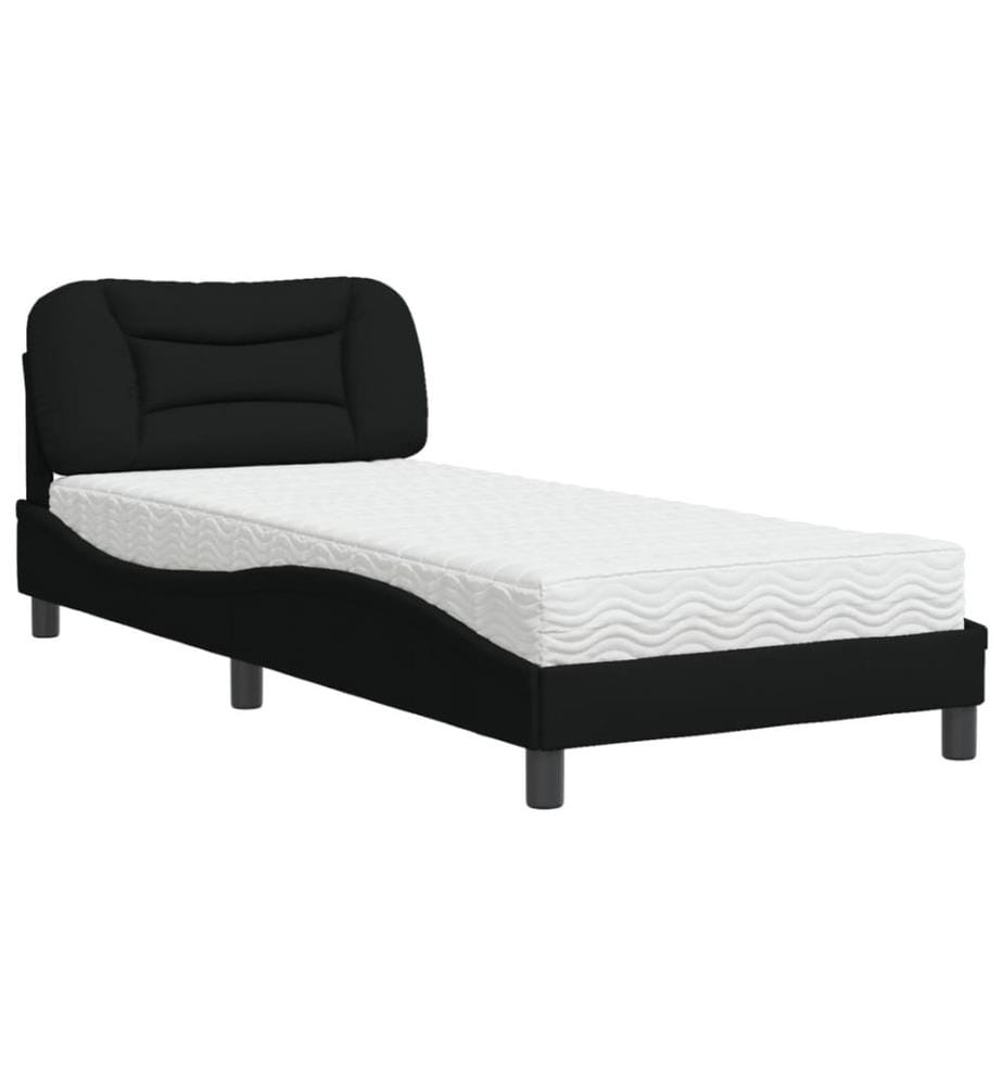 Lit avec matelas Hvar noir 90x190 cm tissu