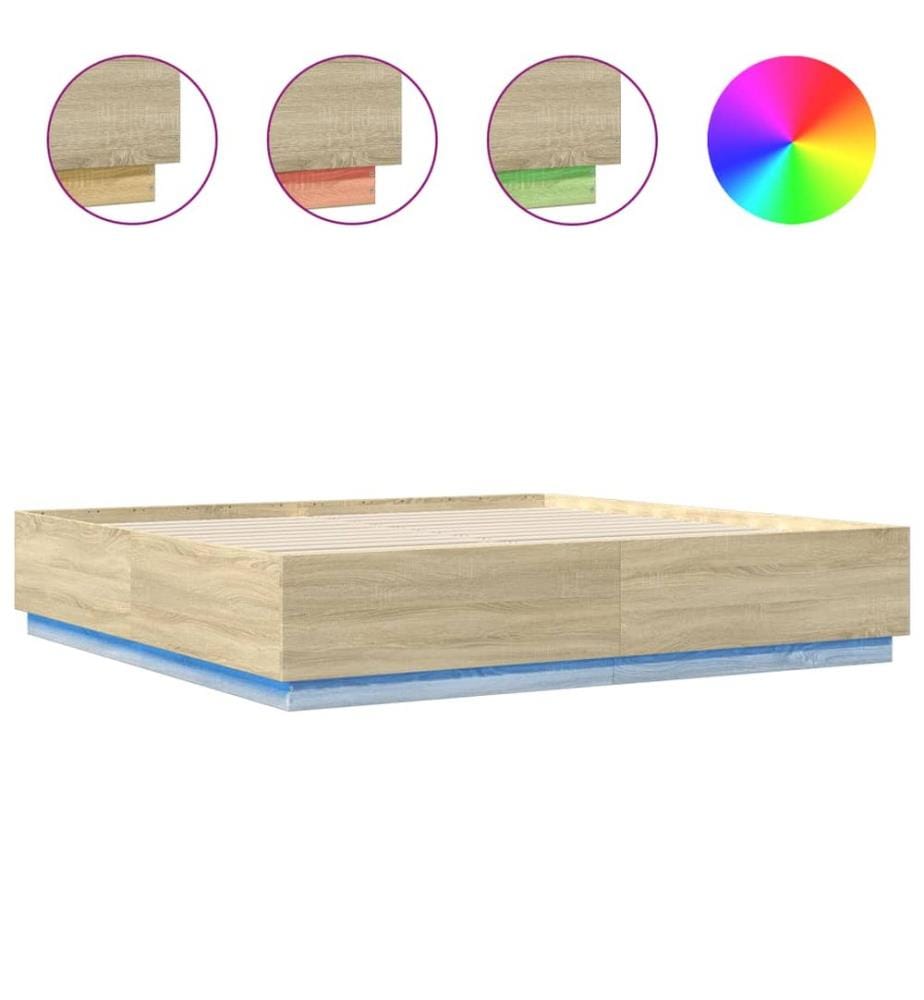 Cadre de lit avec LED sans matelas chêne sonoma 180x200 cm