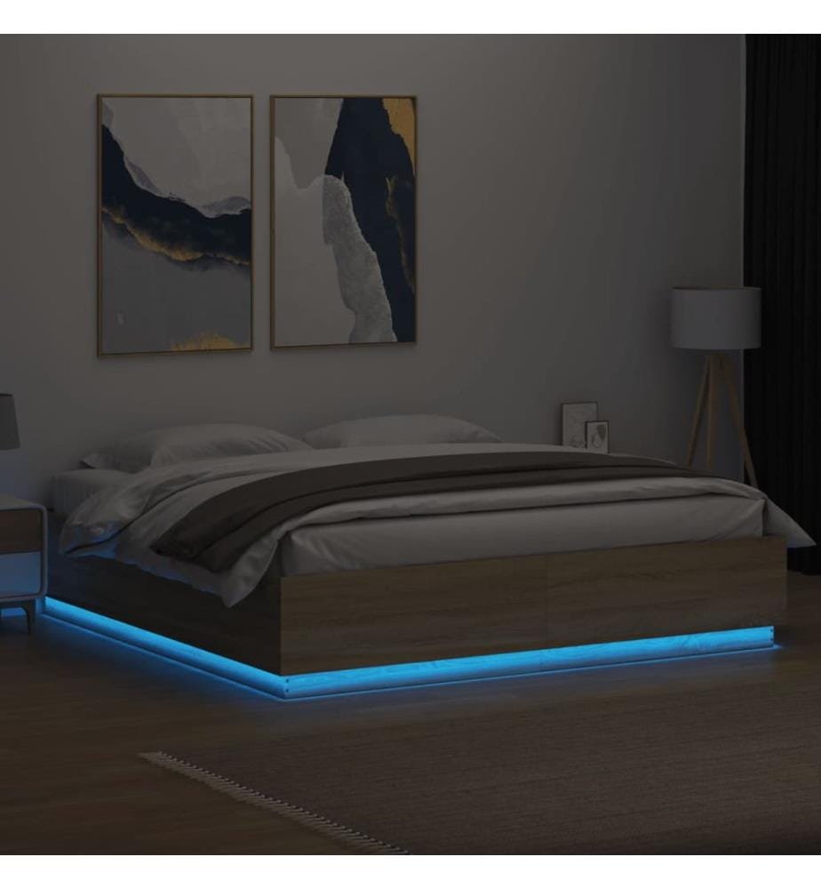 Cadre de lit avec LED sans matelas chêne sonoma 180x200 cm