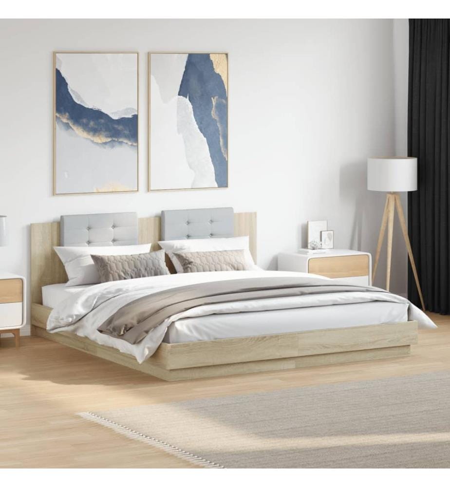 Bettgestell mit Kopfteil & LED-Leuchten Sonoma-Eiche 180x200 cm