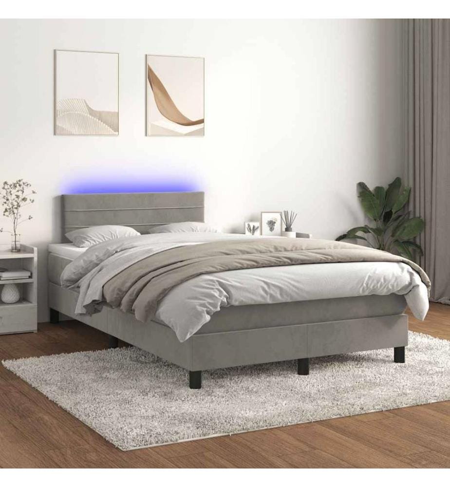 Boxspringbett mit Matratze & LED Hellgrau 120x190 cm Samt