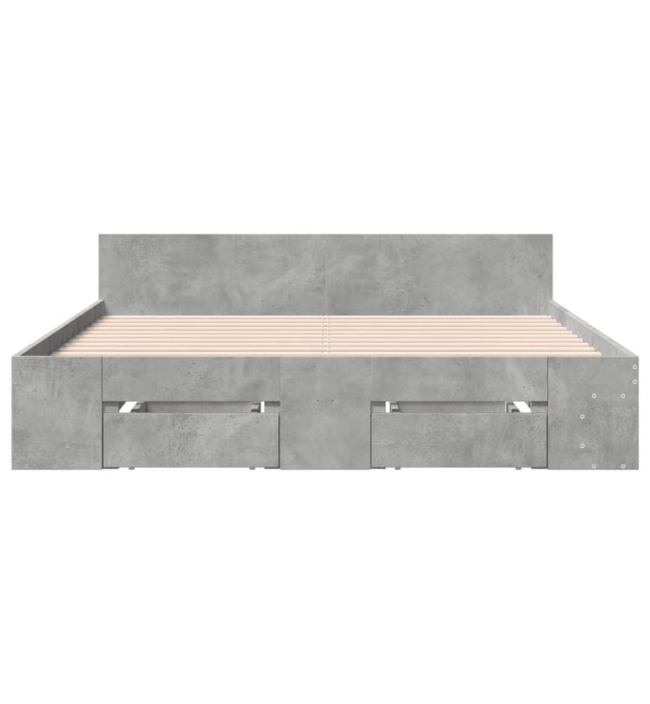 Cadre de lit avec tiroirs sans matelas gris béton 140x200 cm