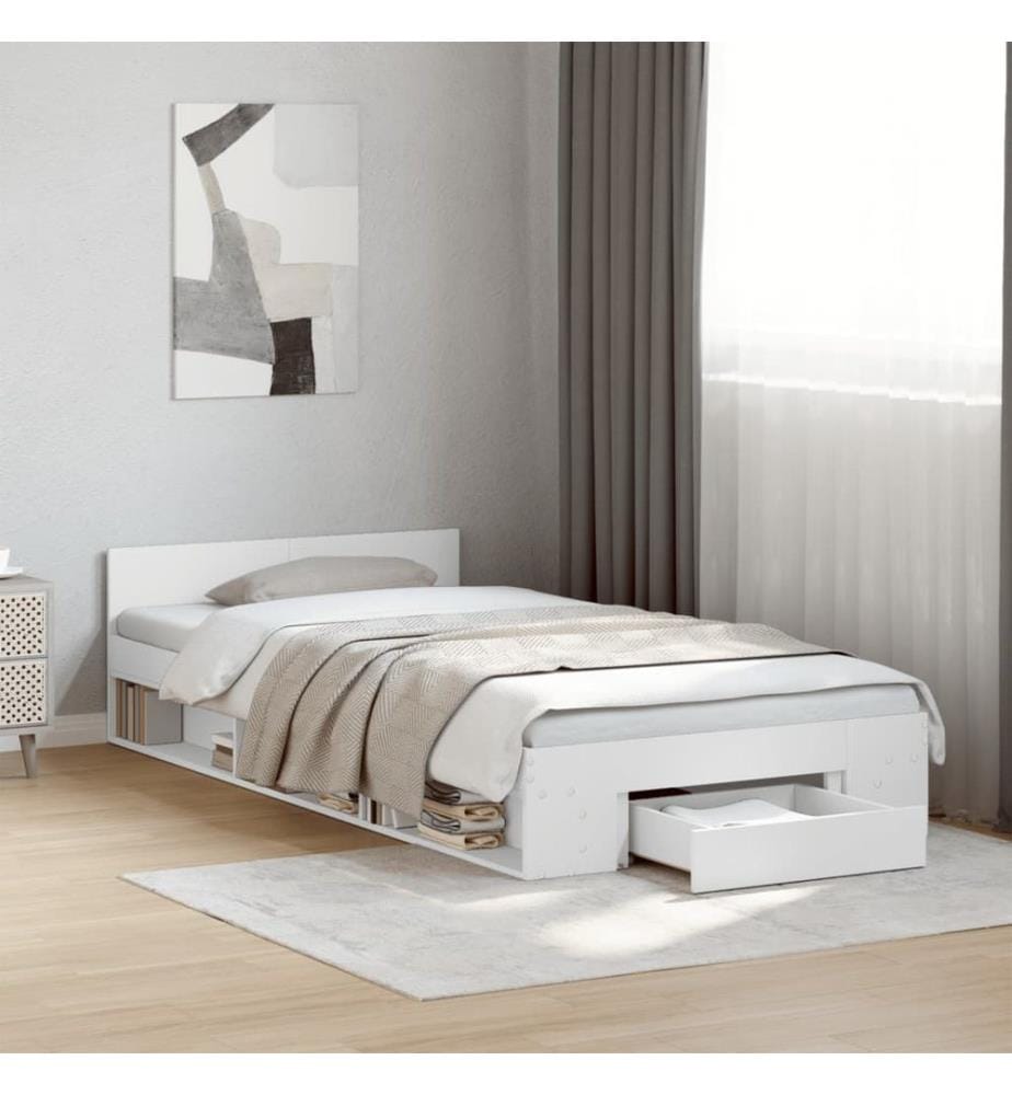 Cadre de lit avec tiroir sans matelas blanc 100x200 cm