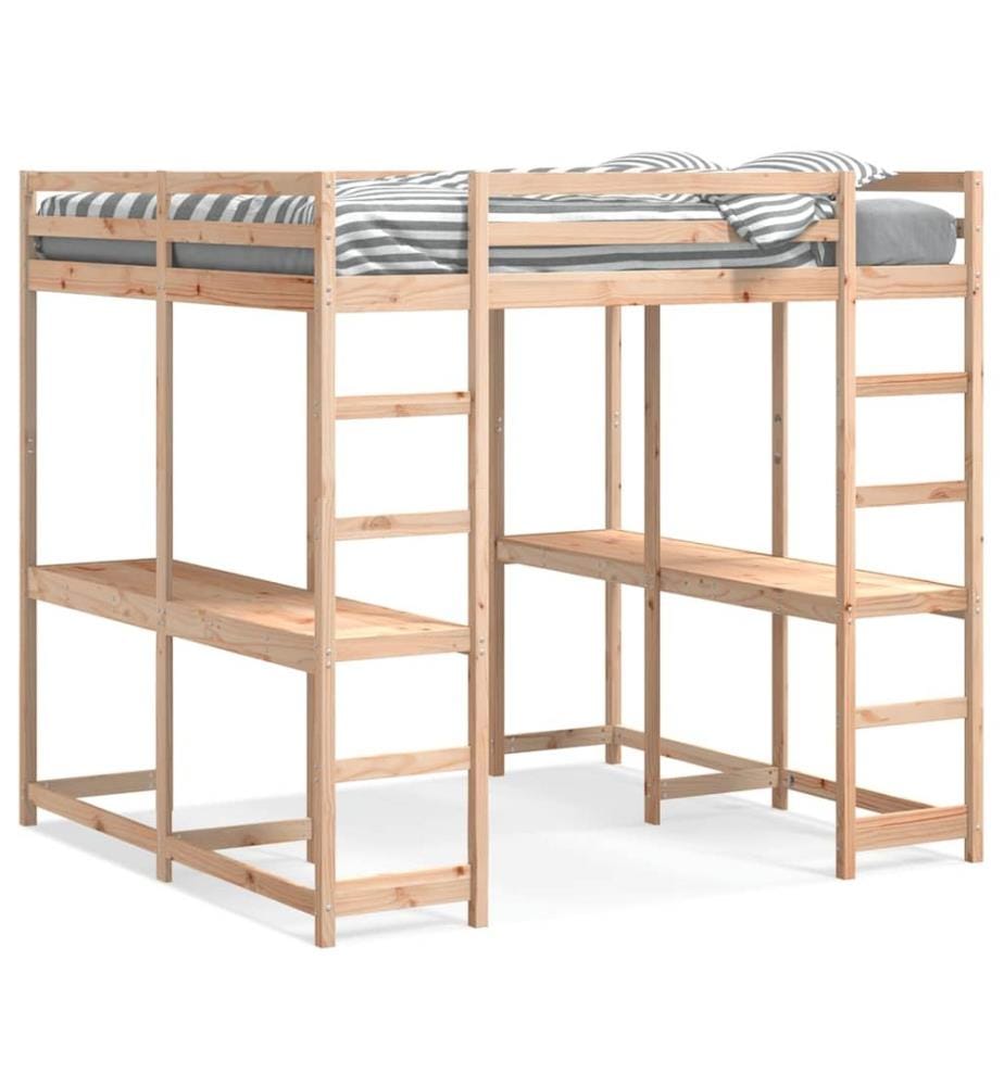 Lit superposé et bureau et échelle 140x200cm bois de pin massif