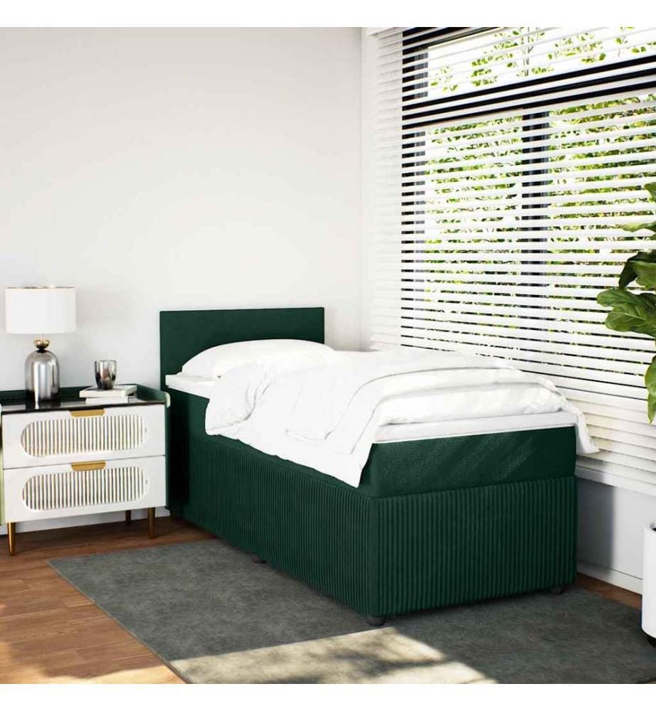 Boxspringbett mit Matratze Dunkelgrün 90x190 cm Samt