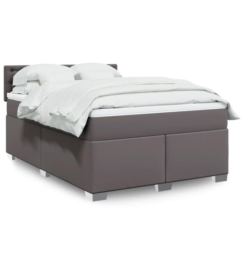Boxspringbett mit Matratze Grau 140x200 cm Kunstleder