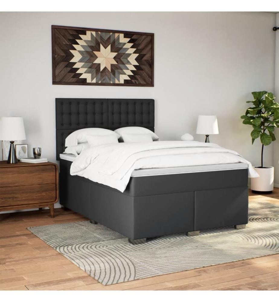 Boxspringbett mit Matratze Schwarz 140x200 cm Kunstleder