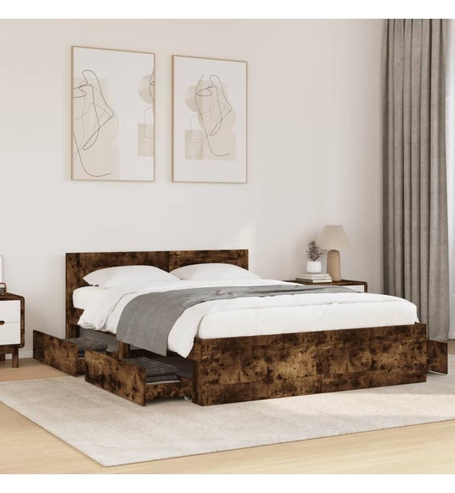 Bettgestell mit Kopfteil Räuchereiche 140x200 cm Holzwerkstoff