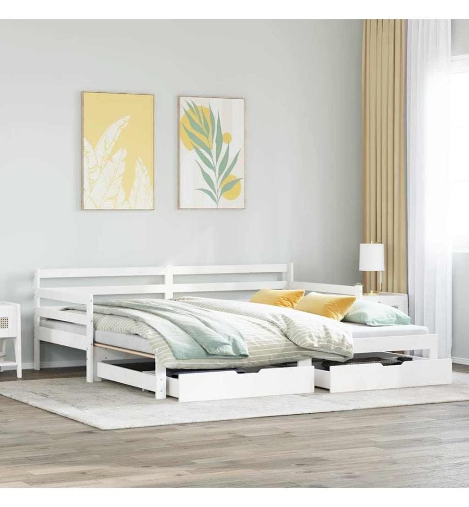 Lit de jour avec gigogne et tiroirs sans matelas blanc 90x190cm