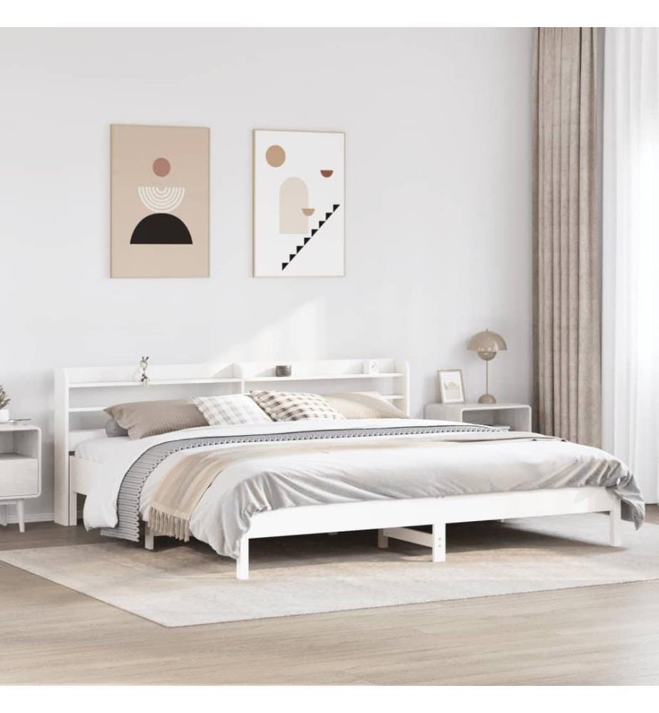 Cadre de lit sans matelas blanc 180x200 cm bois massif de pin